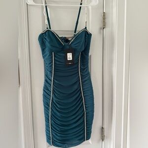 BRAND NEW Fashion Nova Teal Dress with Pearl Details